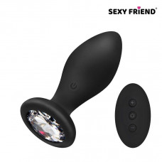 Черная вибровтулка с прозрачным кристаллом и пультом ДУ - 8,5 см. Черная вибровтулка с прозрачным кристаллом и пультом ДУ - 8,5 см.