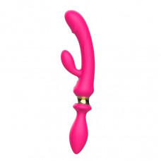 Розовый двусторонний вибромассажёр с клиторальным отростком - 30 см. Розовый двусторонний вибромассажёр с клиторальным отростком - 30 см.