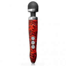 Красный беспроводной wand-вибратор Doxy Die Cast 3R с принтом в виде роз на рукояти - 28 см.