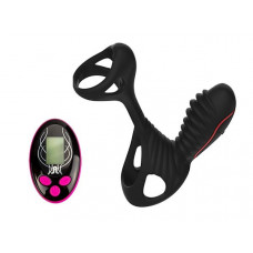 Чёрная насадка на фаллос Gladiator + LRS с трехкнопочным пультом управления Чёрная насадка на фаллос Gladiator + LRS с трехкнопочным пультом управления