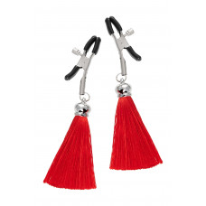 Зажимы на соски «Прищепки» с красными кисточками из шелка Зажимы на соски «Прищепки» с красными кисточками из шелка