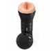 Телесный мастурбатор-вагина в черной колбе Super Luscious Lips XXL