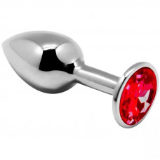 Серебристая анальная втулка с красным кристаллом Mini Metal Butt Plug Size S - 7 см.