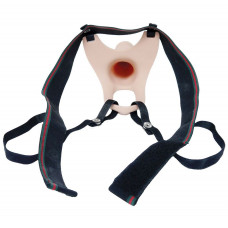 Телесный полый страпон на ремешках - 16,5 см. Телесный полый страпон на ремешках - 16,5 см.