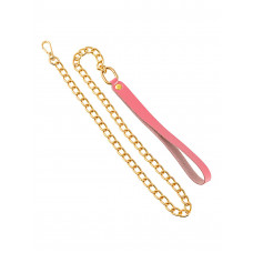 Розовый кожаный поводок с карабином для ошеи?ника - 80 см.