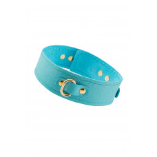 Голубой кожаный однослойный ошейник с прошивкой Голубой кожаный однослойный ошейник с прошивкой