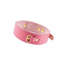 Розовый кожаный однослойный ошейник с прошивкой Розовый кожаный однослойный ошейник с прошивкой