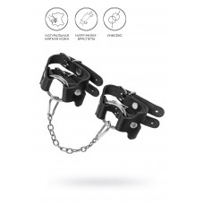Черные кожаные наручники-браслеты из двух ремешков