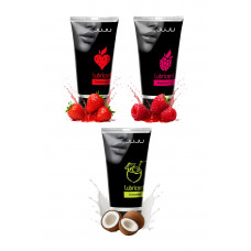 Набор из 3 съедобных лубрикантов JUJU (клубника, малина, кокос) Набор из 3 съедобных лубрикантов JUJU (клубника, малина, кокос)