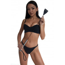 Стек с широким черным кожаным наконечником и металлической ручкой - 67 см.