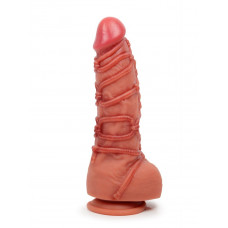 Телесный фаллоимитатор с имитацией шибари - 25 см.