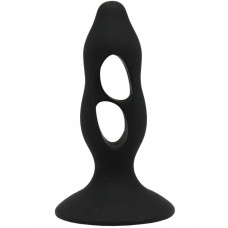 Чёрная анальная пробка с полостями для сжатия и легкого введения - 11 см. Чёрная анальная пробка с полостями для сжатия и легкого введения - 11 см.
