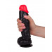 Чёрный фаллоимитатор с красной головкой - 20 см. Чёрный фаллоимитатор с красной головкой - 20 см.