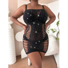 Платье сетка Shans со стразами черный XXL/XXXL