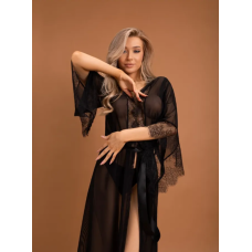 Пеньюар с отделкой кружевом черный S/M Пеньюар с отделкой кружевом черный S/M