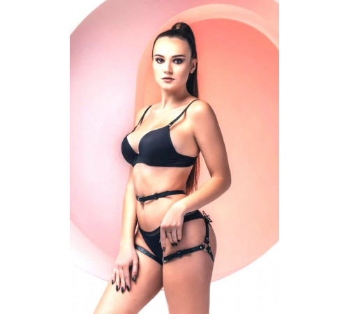 Гартеры с бабочкой Agatha кожа черный L/XL