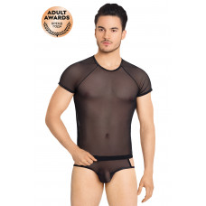 Костюм-сетка с вырезами по бокам мужской майка и шорты черный M/L