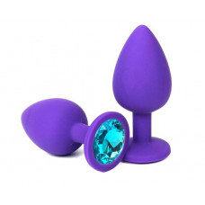 Анальная втулка фиолетовая с кристаллом Large голубой 9.5 см