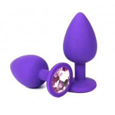 Анальная втулка фиолетовая с кристаллом Medium светло розовый 8 см