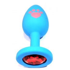 Анальная втулка голубая с рисунком лапа Small кристалл красный 7 см Анальная втулка голубая с рисунком лапа Small кристалл красный 7 см