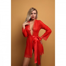 Пеньюар с кружевом и поясом Le Frivole красный S/M Пеньюар с кружевом и поясом Le Frivole красный S/M