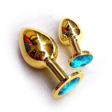 Анальная втулка с кристаллом Large Gold голубой 9 см Анальная втулка с кристаллом Large Gold голубой 9 см