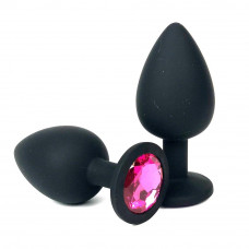 Анальная втулка черная с кристаллом Small розовый 7 см
