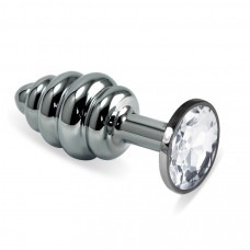 Анальная пробка Butt Plug Silver ребристая прозрачный 8 см