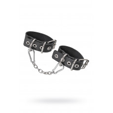 Наручники-браслеты из одного ремешка с люверсами натуральная кожа чёрные Наручники-браслеты из одного ремешка с люверсами натуральная кожа чёрные