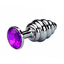 Анальная пробка Butt Plug Silver ребристая фиолетовый 8 см