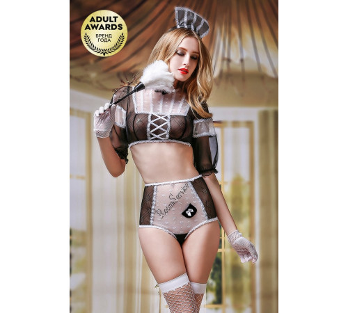 Костюм горничной Candy Girl Crystal топ, трусы, перчатки, чулки, головной убор, метелка OS