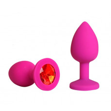 Анальная втулка фуксия с кристаллом Medium красный 8 см