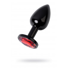Анальная втулка черная с красным кристаллом Small 7,2 см