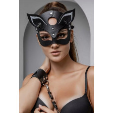 Маска Кошечка с напылением на ушках кожа черный Маска Кошечка с напылением на ушках кожа черный