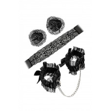 Набор для ролевых игр: кружевная маска, пестисы, наручники черный (в пакете) Набор для ролевых игр: кружевная маска, пестисы, наручники черный (в пакете)