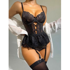 Боди корсет кружевной с чулками Леди Love черный XS Боди корсет кружевной с чулками Леди Love черный XS