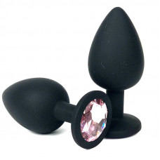 Анальная втулка черная с кристаллом Large светло розовый 9,5 см