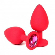 Анальная втулка красная с кристаллом Large розовый 9 см Анальная втулка красная с кристаллом Large розовый 9 см