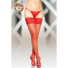 Чулки сетка на широкой резинке шов красные 4