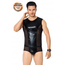 Костюм сетка wetlook мужской SoftLine: майка шорты чёрный XL
