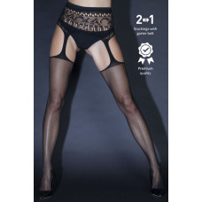 Чулки Le Frivole в сетку с высоким кружевным поясом черные S/M