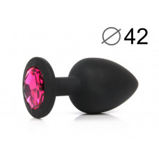 Анальная втулка черная с кристаллом Large розовый 9,5 см
