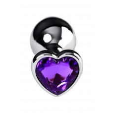 Анальная втулка серебряная с фиолетовым кристаллом Medium 8 см