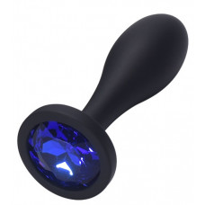 Анальная втулка черная с кристаллом Small синий 8 см