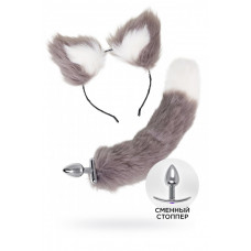 Анальная втулка с хвостом и ушки Toyfa Metal серебристая 44,4 см Анальная втулка с хвостом и ушки Toyfa Metal серебристая 44,4 см