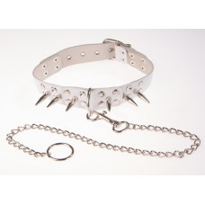 Ошейник c поводкоми шипами белый ширина 3 см Ошейник c поводкоми шипами белый ширина 3 см