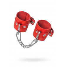Наручники мягкие BDSM с люверсами натуральная кожа красные Наручники мягкие BDSM с люверсами натуральная кожа красные