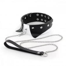 Ошейник воротничок с поводком цепочкой кожа черный белый Ошейник воротничок с поводком цепочкой кожа черный белый