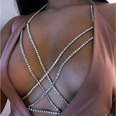 Цепочка на тело со стразами Кристалл перекрест белая в серебре Цепочка на тело со стразами Кристалл перекрест белая в серебре