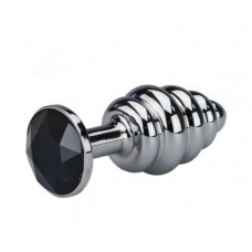 Анальная пробка Butt Plug Silver ребристая черная 8 см Анальная пробка Butt Plug Silver ребристая черная 8 см